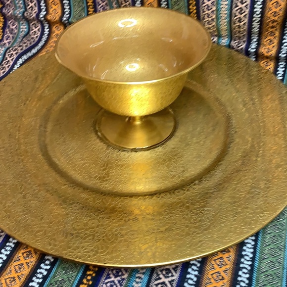 Art Deco 24k gold embossed glass chip dip / veggie / fruit tray & dish - Picture 5 of 13